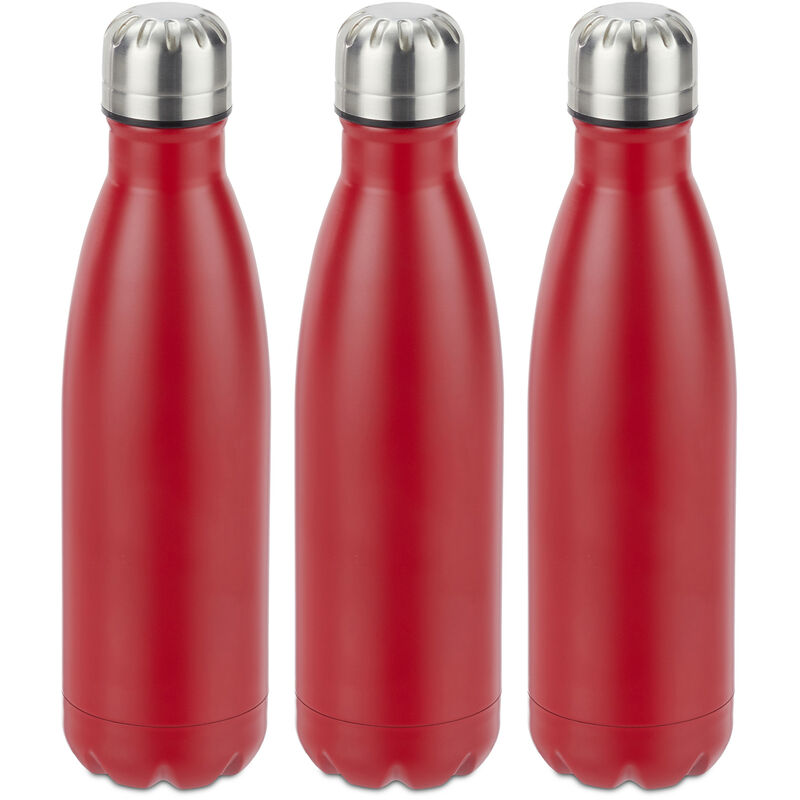 

Pack de 3 Botellas Agua sin BPA Isotérmica para Bebidas Frías y Calientes, Acero Inoxidable, Rojo, 500 ml