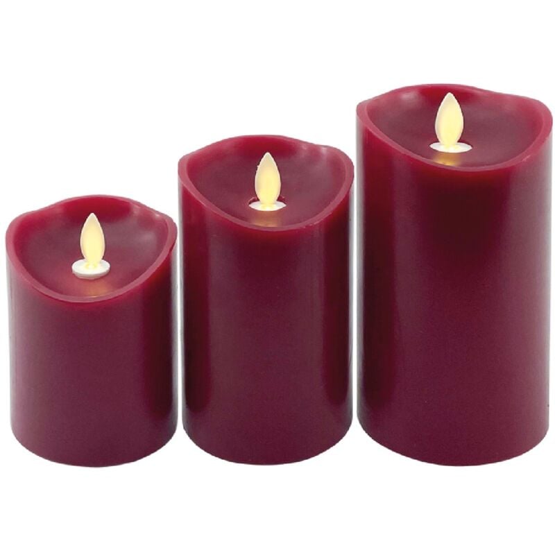 GSC - Pack de 3 bougies décoratives en cire led 100 - 120 - 150mm Rouge