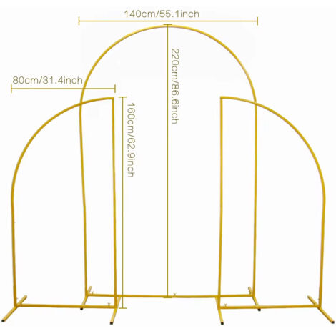 Pack de 3 cadres d’arche de mariage – Métal doré – Style 2 – Support de fond pour cérémonie, baby shower, anniversaire, réception