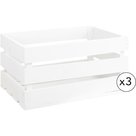 Pack de 3 cajas de madera maciza en tono blanco de 49x30,5x25,5cm