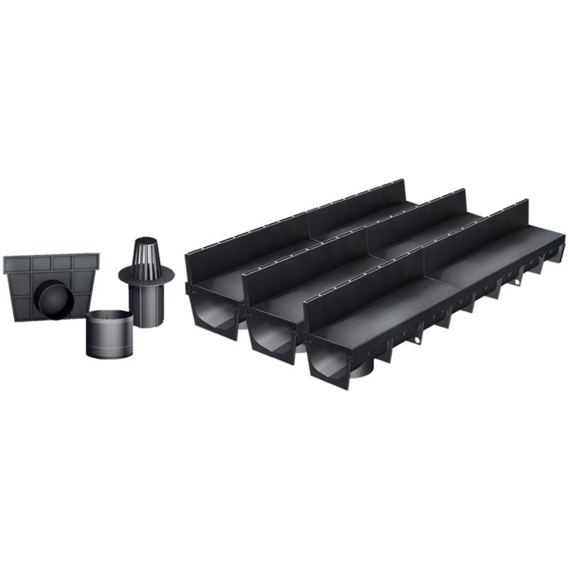 MEA - Pack de 3 : Caniveau Extérieur avec Grille à Fente en pp recyclé Classe A15 park - Caniveaux pour Terrasse, Piscine, Jardin - Largeur Utile 10cm