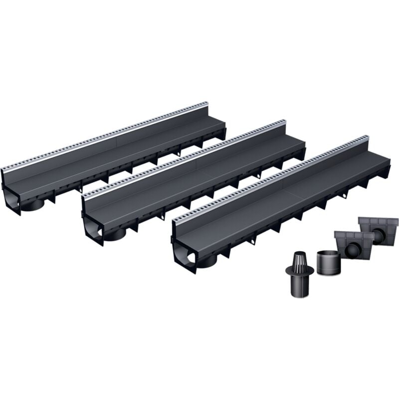 MEA - Pack de 3 caniveaux park avec grille à fente + e-blade b en Inox