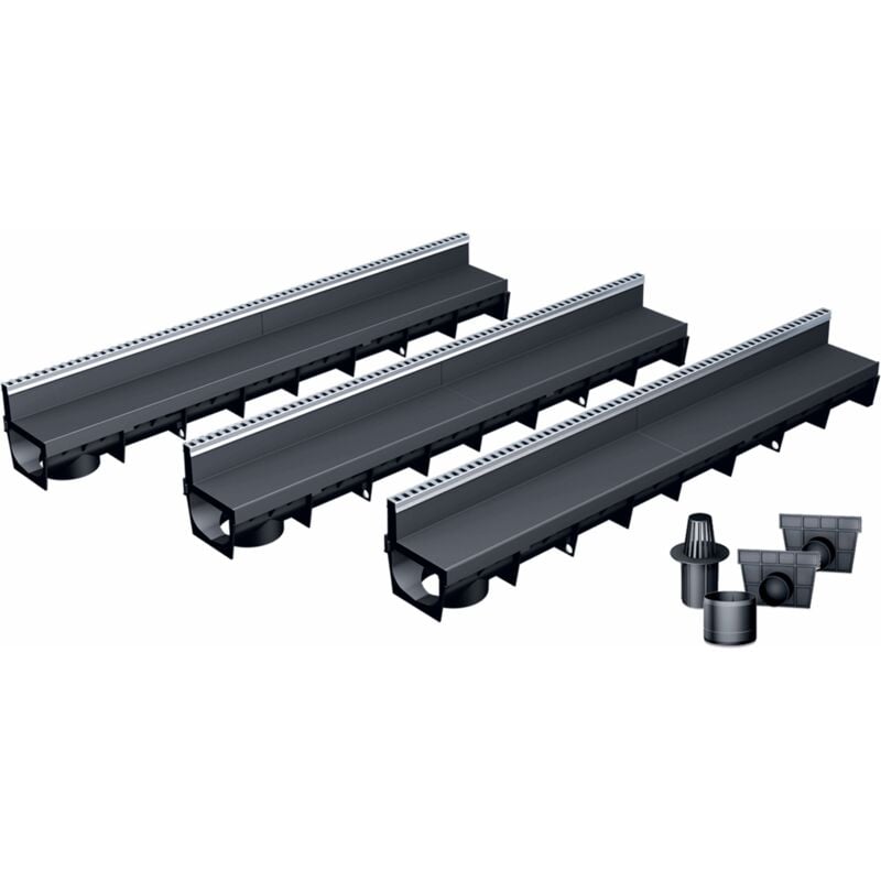 MEA - Pack de 3 caniveaux park avec grille à fente + e-blade l en Inox