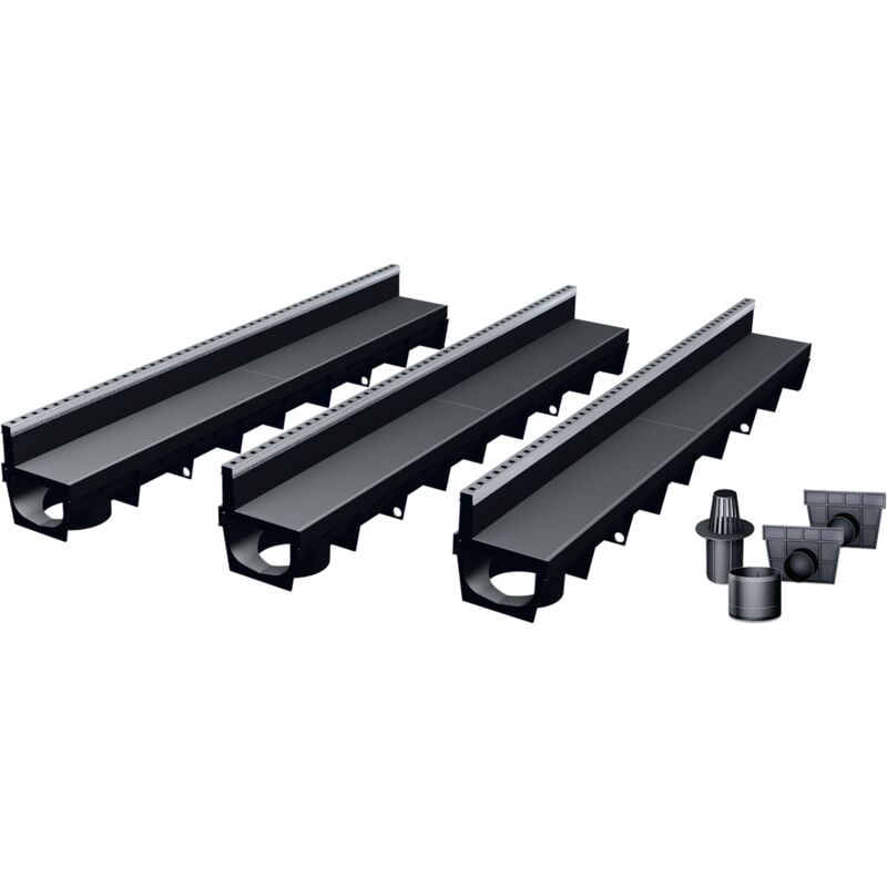 MEA - Pack de 3 caniveaux park avec grille à fente + e-blade t en Inox