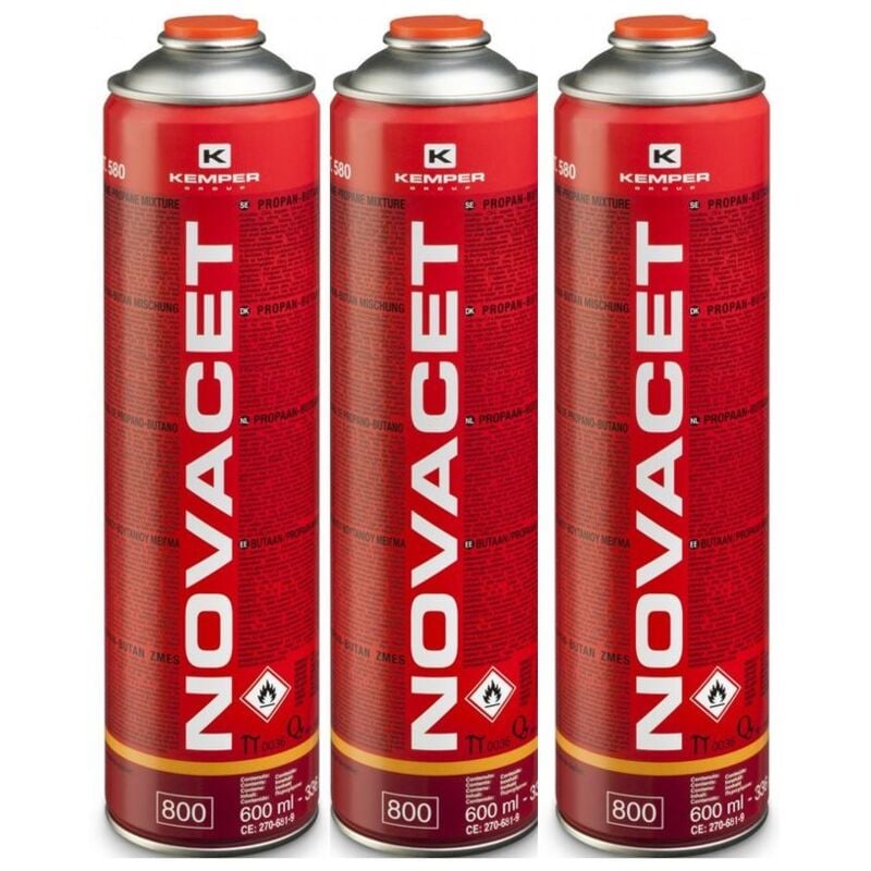 Kemper - Pack de 3 Cartouches de gaz 330gr novacet Butane propane mix 600ml Valve 7/16