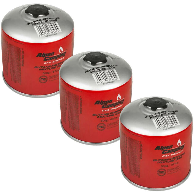 

Pack de 3 Cilindros de Gas Butano/Propano MIX 500gr ALPEN Estufas de Camping Barbacoas Aparatos de Gas