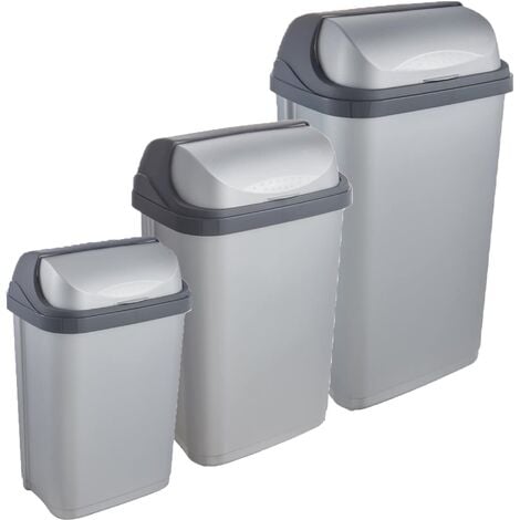 Pack de 3 cubos de basura con tapa deslizante Rasmus 10/25/50 litros en color plateado - Plateado