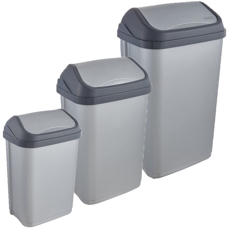 

Pack de 3 cubos de basura con tapa deslizante Swantje 10/25/50 litros en color plateado