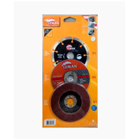 Pack de 3 disques pour meuleuse PACKMEUL.125 D125mm béton inox métal Leman