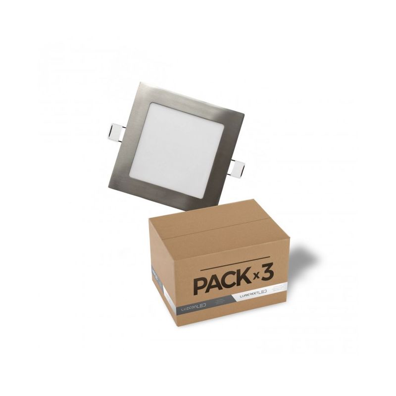 

LuzConLed - Pack de 3 downlight plano cuadrado LED 12W 4000K Niquel - ENVÍO DESDE ESPAÑA