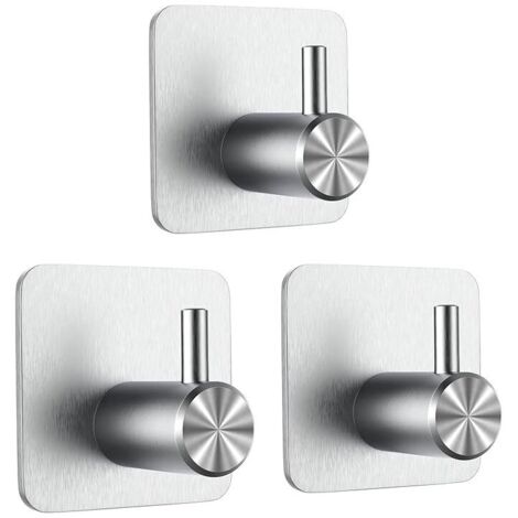 Pack de 3 ganchos adhesivos 3M, ganchos de pared para baño, toallero sin taladrar, toallero de acero inoxidable para la cocina, color plata