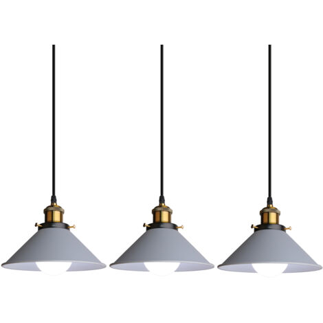 Pack de 3 Lámpara Colgante Industrial Metal Hierro Lámpara de Suspensión Altura Ajustable E27 para Salón Dormitorio Cocina Pasillo (Gris)