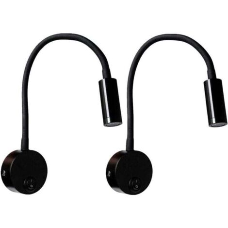 Pack de 3 lámparas de lectura de pared negras de 3 W, lámpara de escritorio con cuello flexible y cabezal ajustable, lámpara de noche LED agradable a la vista con interruptor (blanco cálido)