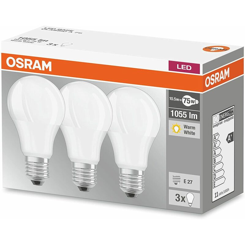 

Osram - Pack de 3 lámparas standard Led E27 10,5W 2700°K ( 4052899979284)