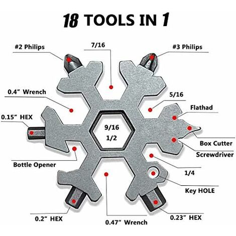 Pack de 3 outils multifonctions pour flocons de neige 18 en 1, outils multifonctions pour flocons de neige en acier inoxydable - outil multifonctionnel en acier inoxydable 18 en 1 (standard, inoxydabl