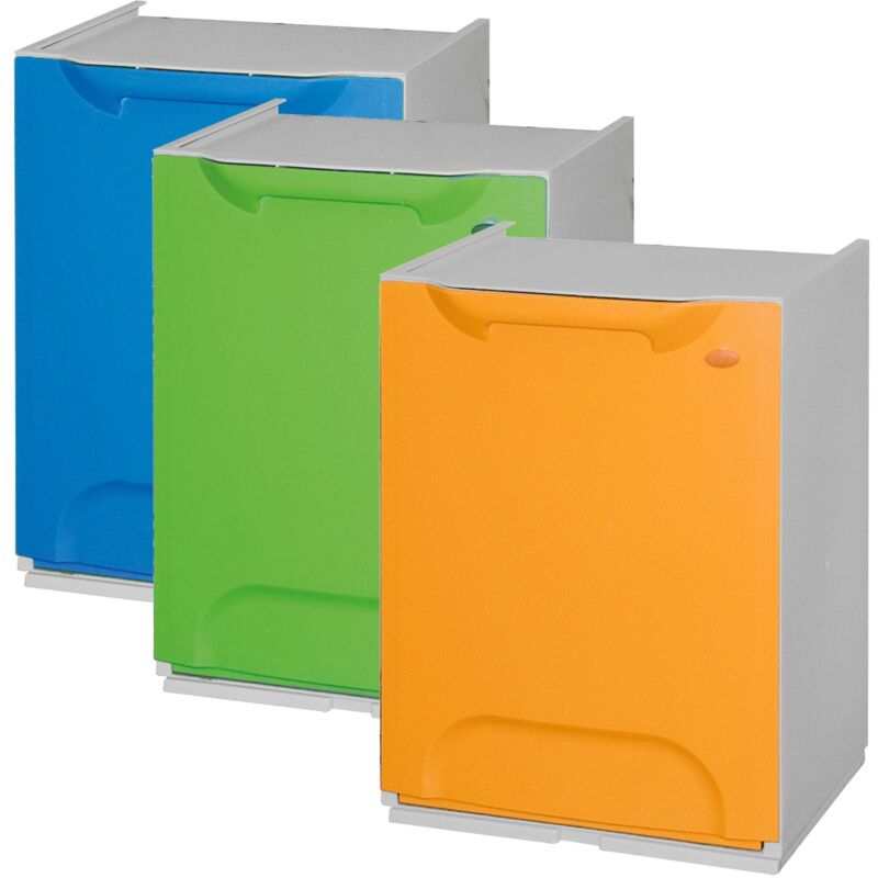 

Wellhome - Pack de 3 papeleras de reciclaje en polipropileno color azul,verde y amarillo, con depósito en el interior, 60 L totales