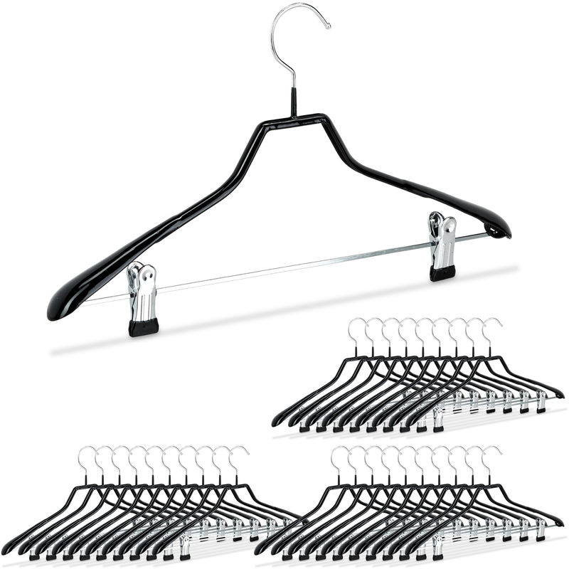 

Pack de 30 Perchas Ropa Antideslizantes con Pinzas, Metal y PVC, Negro, 42 cm