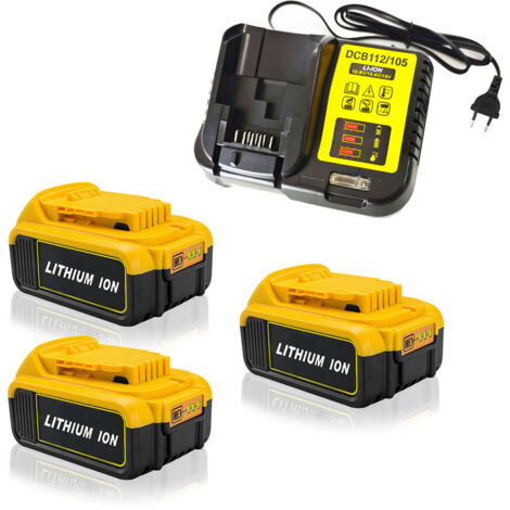 (pack de 4) 3X Batterie pour DEWALT DCB184 DCB184B-XJ DCB180 DCB181 DCB182 DCB183 DCB185 18V XR Power Tool Battery 18V-20V 5,0Ah Lithium Indicateur LED + Chargeur DCB112