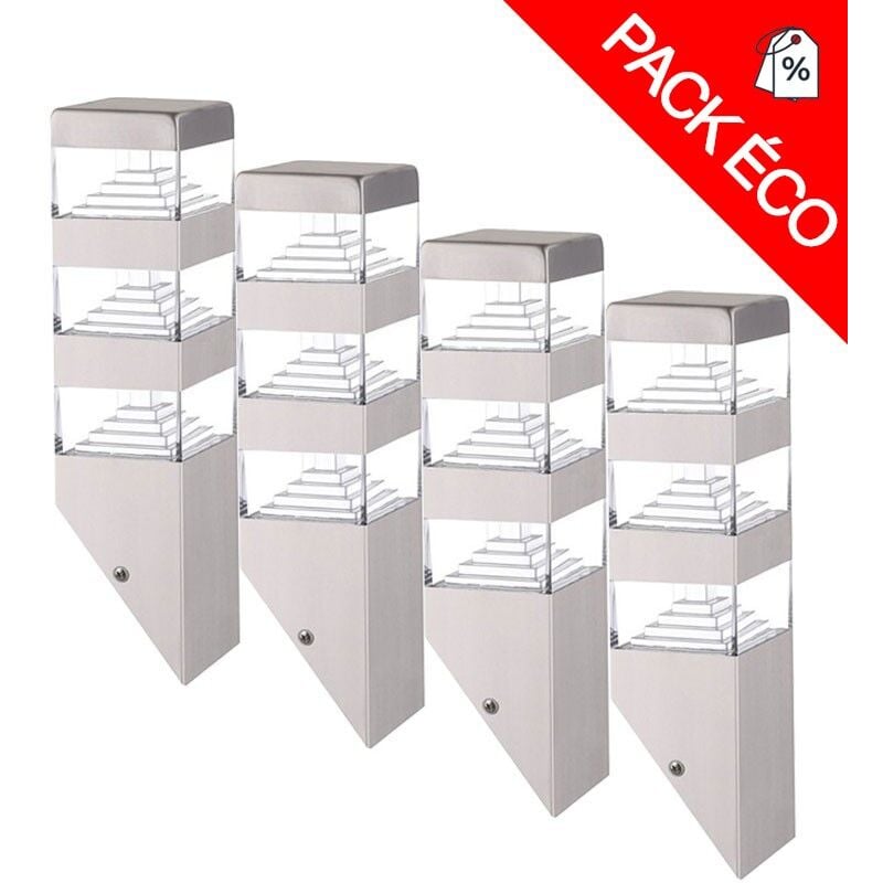 Pack de 4 appliques Pyramide Inox 48 led smd 12W finition Inox Lumihome