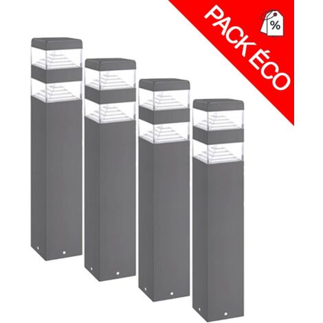 Pack de 4 bornes Pyramide Inox 32 LED SMD 9W Finition Anthracite 40 cm Lumihome®