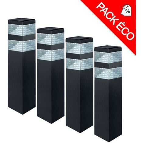 Pack de 4 bornes Pyramide Inox 32 LED SMD 9W Finition Noire 40 cm Lumihome®