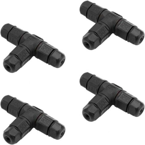 Pack de 4 cajas de conexiones estancas IP68 Tipo T para la conexión de cables expuestos a la humedad en el exterior - Conectores de cable de 3 polos, Ø 5 mm - 10 mm