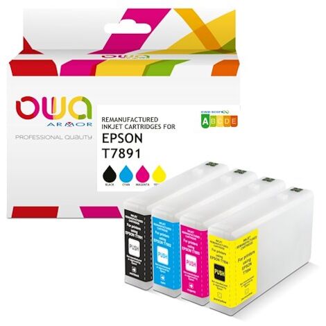 Pack de 4 cartouches d'encre remanufacturées OWA - haute capacité - Noir Cyan Magenta Jaune - pour EPSON T7891, T7892, T7893, T7894