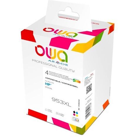 Pack de 4 cartouches d'encre remanufacturées OWA - haute capacité - Noir Cyan Magenta Jaune - pour HP 953XL