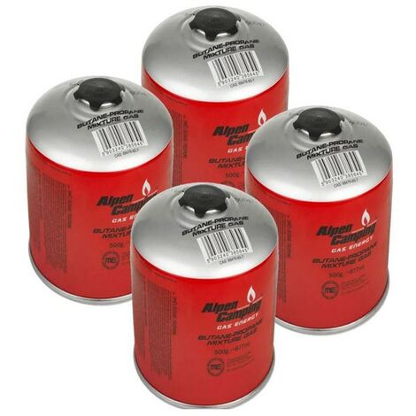 Pack de 4 Cartouches gaz 500gr Butane/Propane MIX ALPEN Bouteille de gaz camping Réchauds Barbecues Appareils à gaz