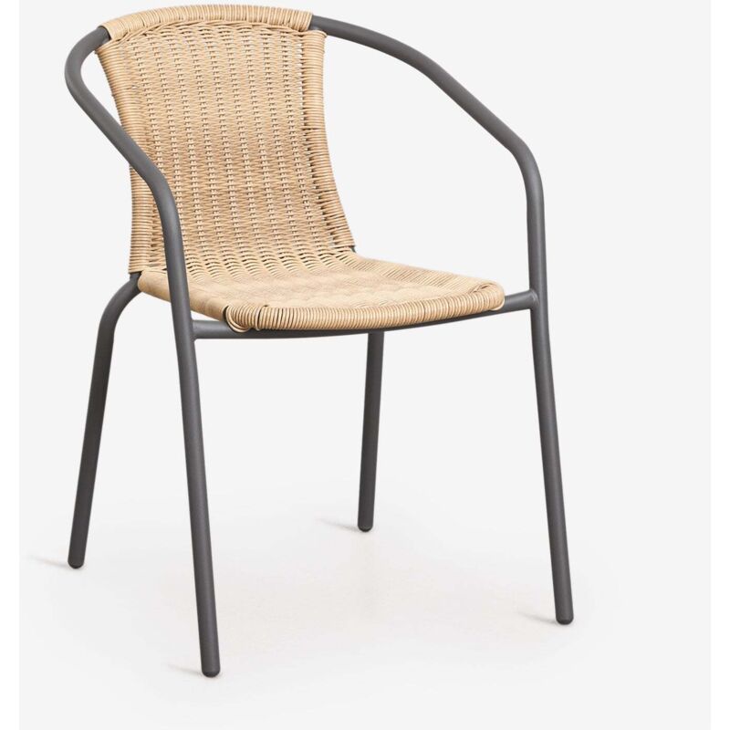 Pack de 4 chaises de jardin empilables avec accoudoirs en acier et rotin synthétique Kalymana SKLUM Gris graphite - Naturel