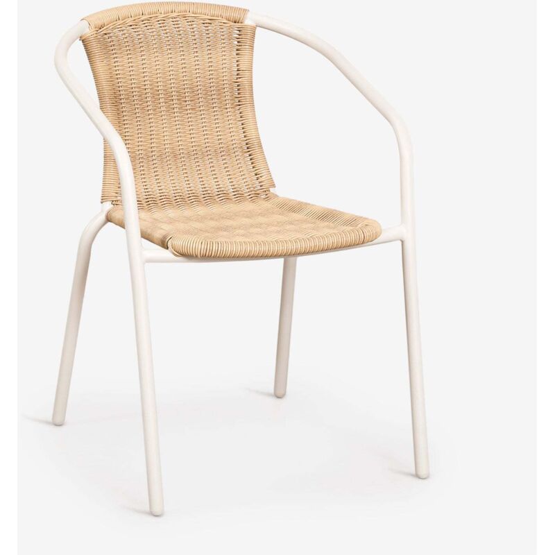 Pack de 4 chaises de jardin empilables avec accoudoirs en acier et rotin synthétique Kalymana SKLUM Blanco Gardenia - Naturel