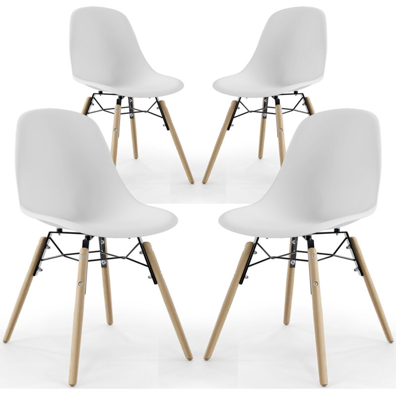 Chaise de Salle à Manger - Design Scandinave - Pieds en Bois - Lot de 4 - Skögur Blanc