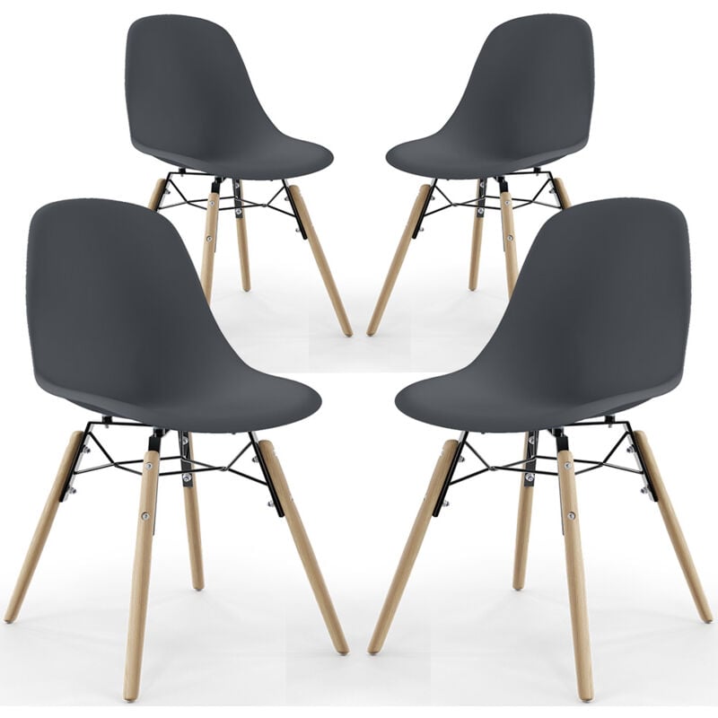 Chaise de Salle à Manger - Design Scandinave - Pieds en Bois - Lot de 4 - Skögur Gris foncé