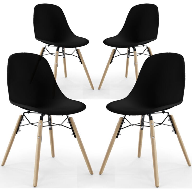 Chaise de Salle à Manger - Design Scandinave - Pieds en Bois - Lot de 4 - Skögur Noir