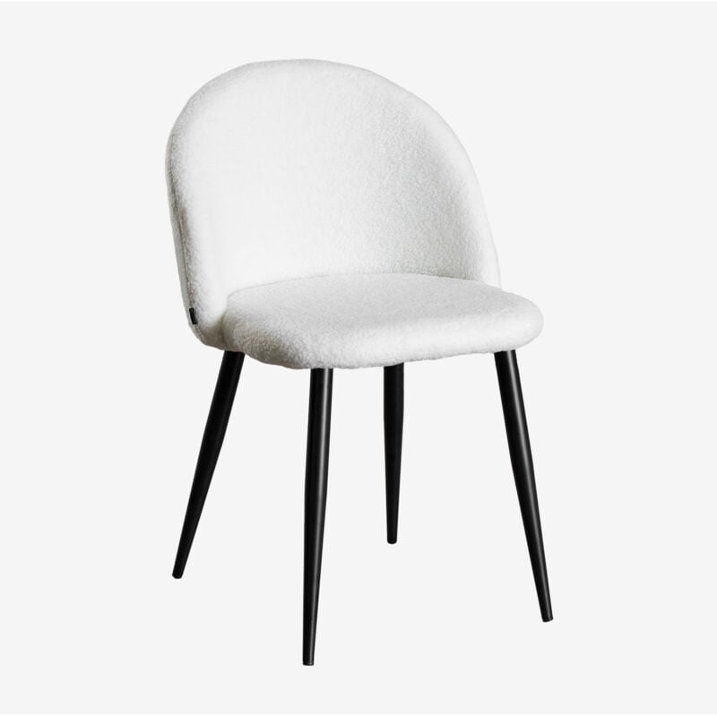 Sklum - Pack de 4 chaises de salle à manger en Borreguito Kana Blanc Ivoire Noir