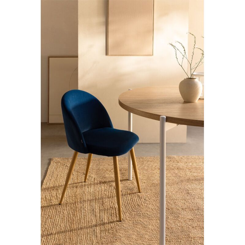Sklum - lot 4 Chaises en Velours Kana Bleu Bois Naturel