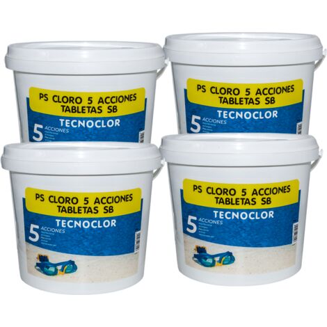 Pack de 4 cubos de cloro de cinco acciones 5 Kg en tabletas c/u