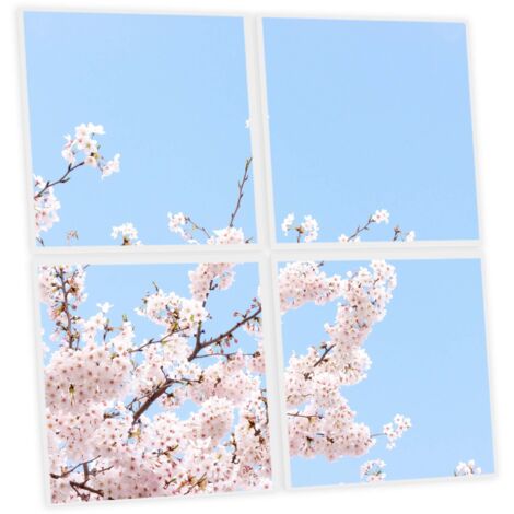 Pack de 4 Dalles LED Imprimées 60x60 cm - Motif Fleurs de Ciel - Lumière Blanc Neutre 4000K - Panneaux Lumineux Plafond Bureau Salon Cuisine - Faciles à Installer