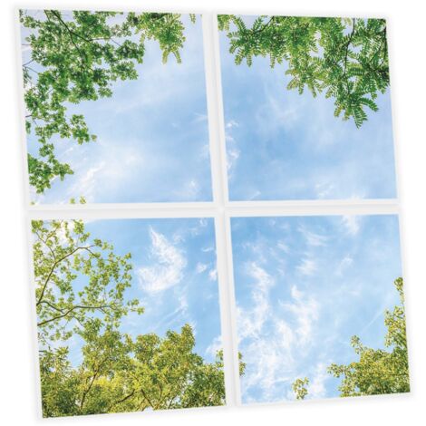 Pack de 4 Dalles LED Imprimées 60x60 cm - Motif Horizon Arboré - Lumière Blanc Neutre 4000K - Panneaux Lumineux Plafond Bureau Salon Cuisine - Faciles à Installer