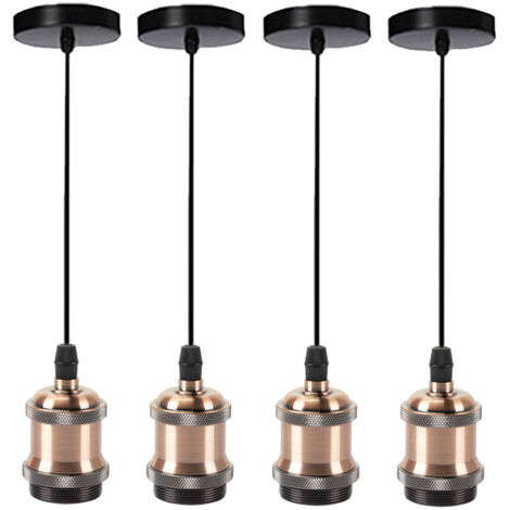 Pack de 4 Lámparas de Suspensión Rétro E27 60W Lámpara de Techo 1m Cable Ajustable (Cobre Rojo)