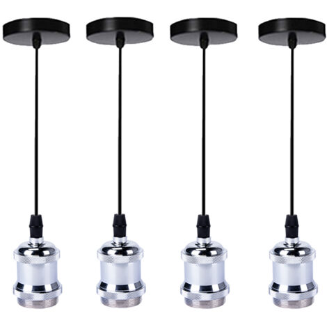 Pack de 4 Lámparas de Suspensión Rétro E27 60W Lámpara de Techo 1m Cable Ajustable (Plata)