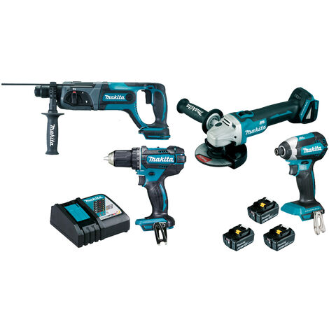 Pack de 4 machines 18V (DGA504 + DDF482 + DHR241 + DTD153) + 3 batteries BL1850B 5Ah + chargeur + sac de transport - MAKITA - DLX4080TX1