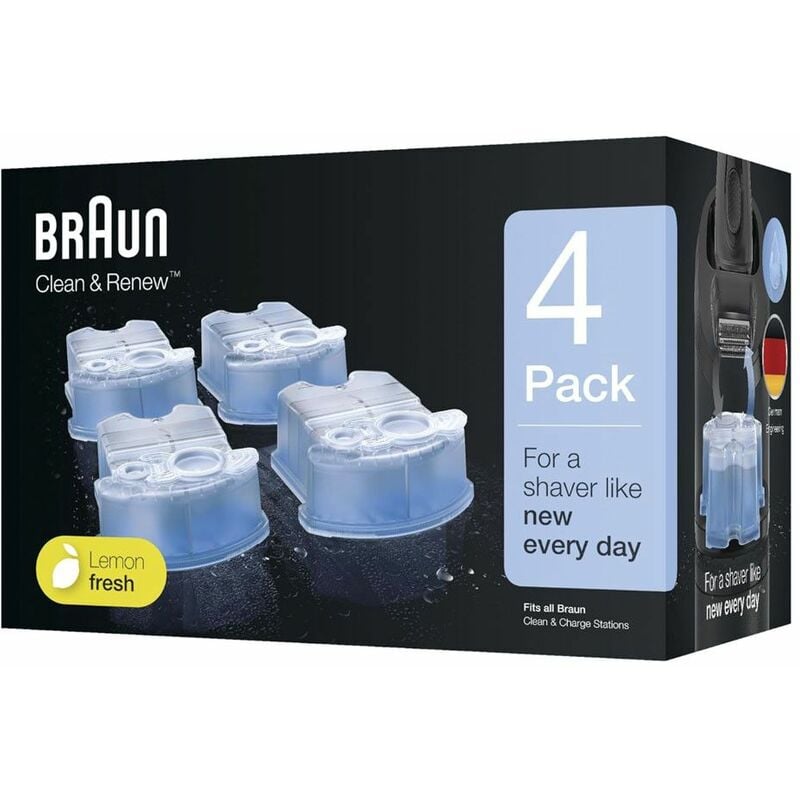 Pack de 4 Recharges de liquide nettoyant d'origine (81387055) Rasoir, tondeuse Braun