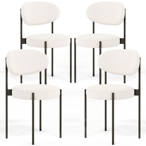 Pack de 4 - Silla de Comedor - Tapizada en Tela Bouclé - Metal Negro - Margot