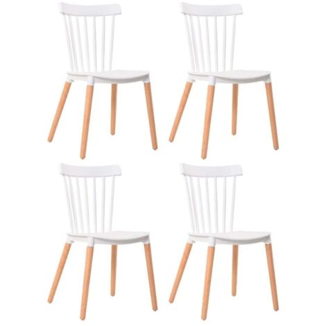 Pack de 4 sillas Alna salón Comedor Cocina Respaldo de Barras Color Blanco Pata Haya inclinadas 100x36x55 cm