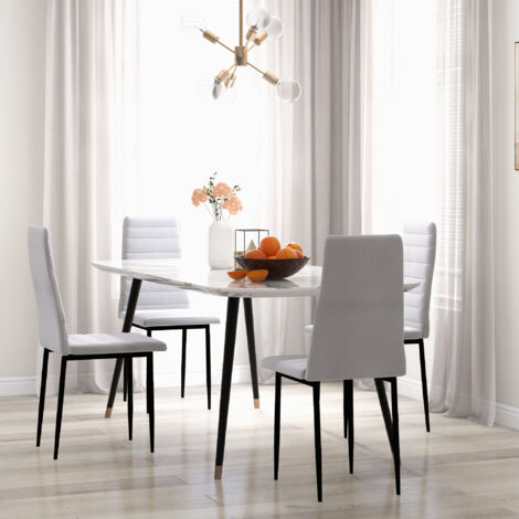 Pack de 4 Sillas de Cocina Modernas Tapizadas en Lino y Patas de Metal para Salón Carga 120 kg 41x50x97 cm Blanco