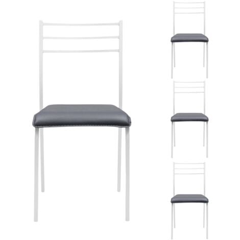 Pack de 4 sillas de cocina PARIS asiento de pvc y estructura de metal  METAL BLANCO-PVC GRIS