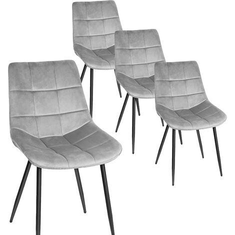 Pack de 4 Sillas de Comedor Asiento de Terciopelo, Silla Tapizada Metálica Sillón con Respaldo Silla de Cocina - Gris claro