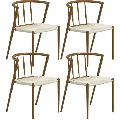 Pack de 4 sillas de comedor con asiento de cuerda de papel sillas de cocina apilables estilo moderno carga 120 kg 51x51x71 cm roble y crema
