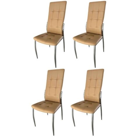 Pack de 4 Sillas de Comedor Salón Laci, Polipiel Cromadas Beige 45x101x51 cm